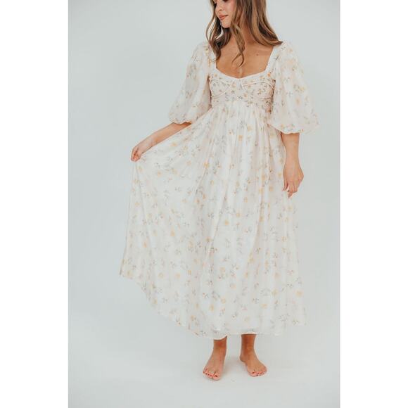 Worth Collective NWT Harlow Maxi Dress in Tiny Yellow Floral Bump Friendly XL - Picture 2 of 15